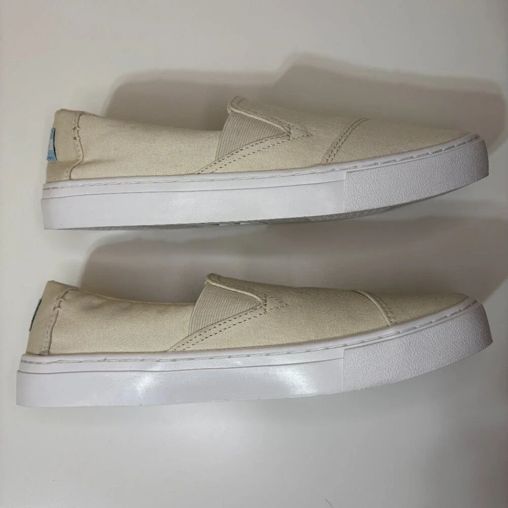 TOMS‎ Slip On Casual Shoes Womens Size 8.5 Canvas Beige Comfort Sneakers Neutral - Picture 4 of 9